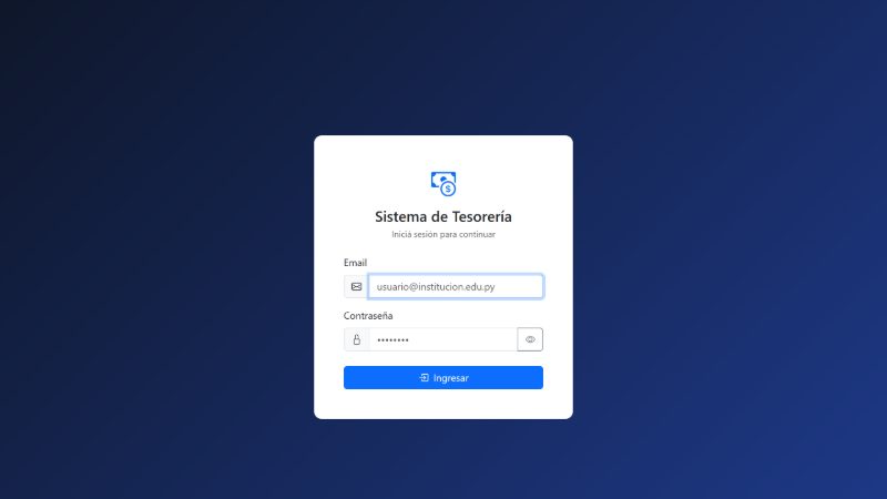 Pantalla de acceso del sistema de Tesorería Diaria