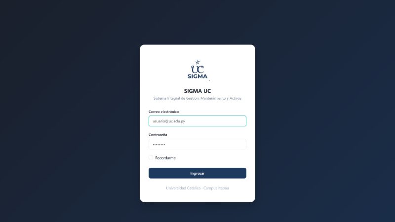 Pantalla de acceso de SIGMA UC